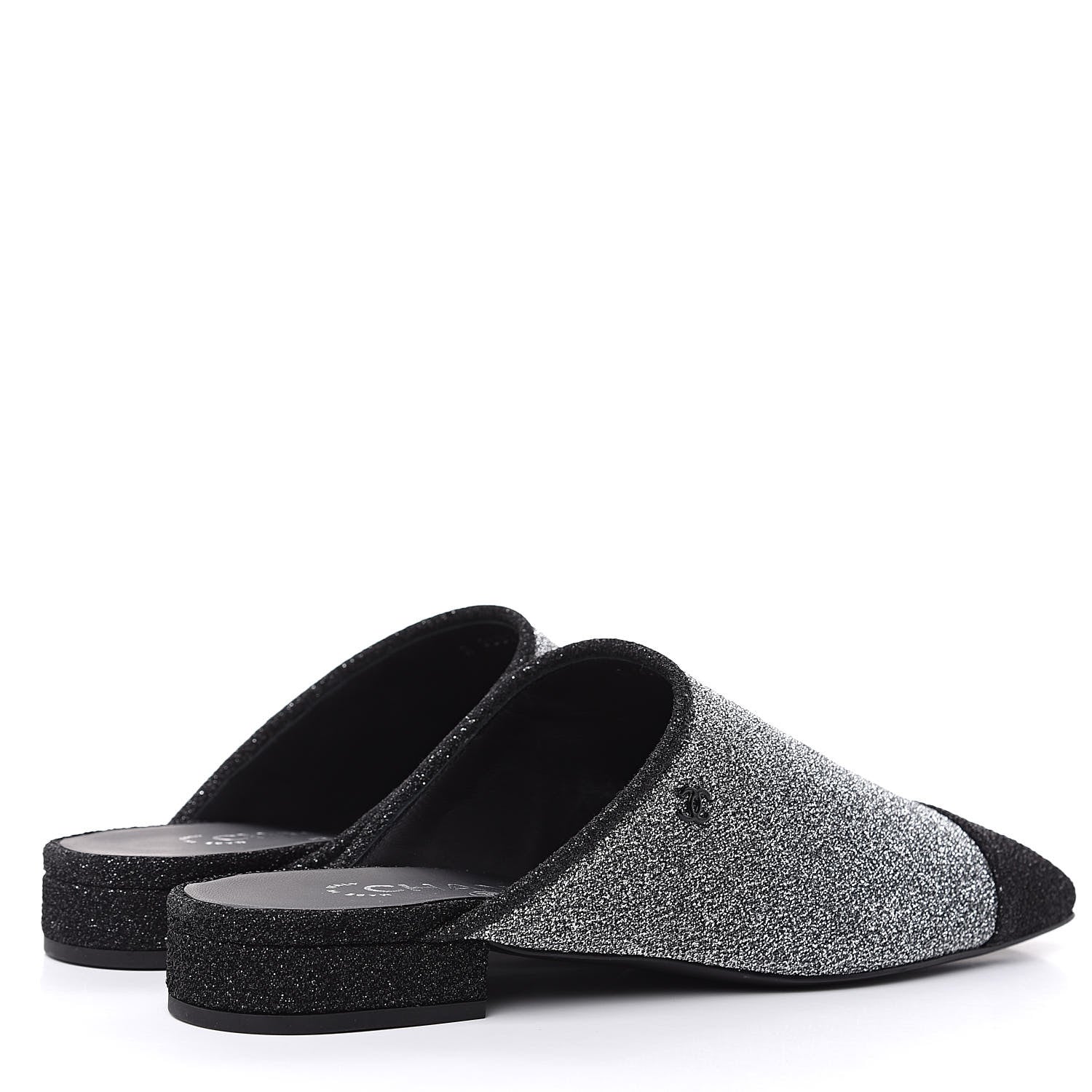 Chanel Fantasy Fabric Mules 38.5 Dark Silver Black 4 of 7