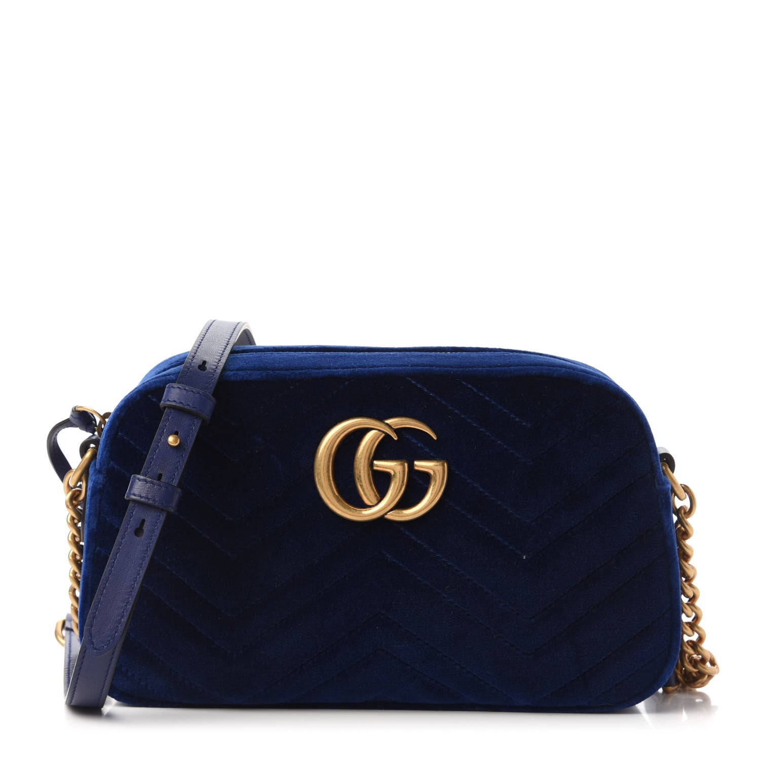 Gucci Velvet Matelasse Small GG Marmont Chain Shoulder Bag Cobalt 1 of 10