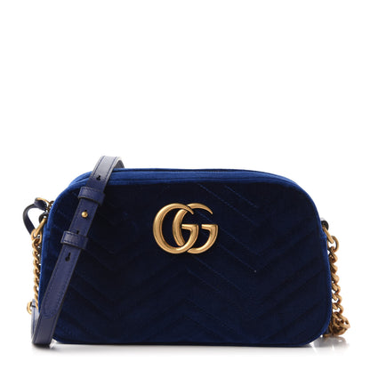 Gucci Velvet Matelasse Small GG Marmont Chain Shoulder Bag Cobalt 1 of 10