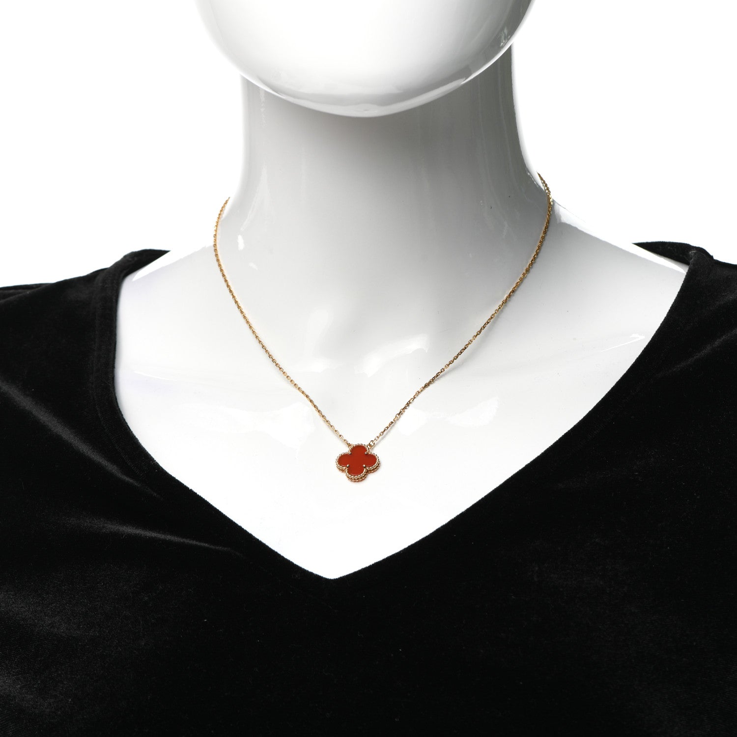 Van Cleef & Arpels 18K Yellow Gold Carnelian Vintage Alhambra Pendant Necklace 2 of 8