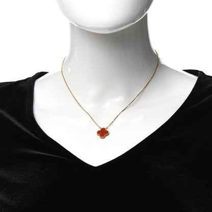 Van Cleef & Arpels 18K Yellow Gold Carnelian Vintage Alhambra Pendant Necklace 2 of 8