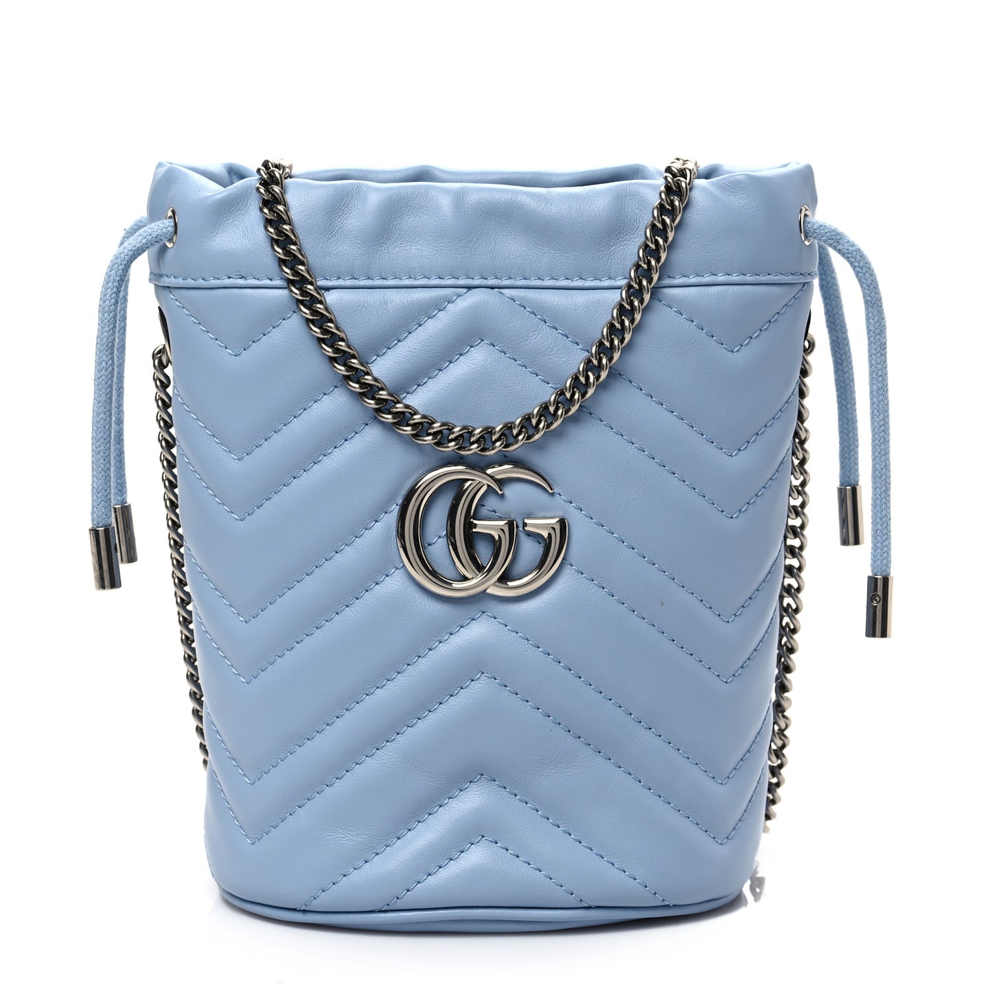 Calfskin Matelasse Mini GG Marmont 2.0 Bucket Bag Porcelain Light Blue