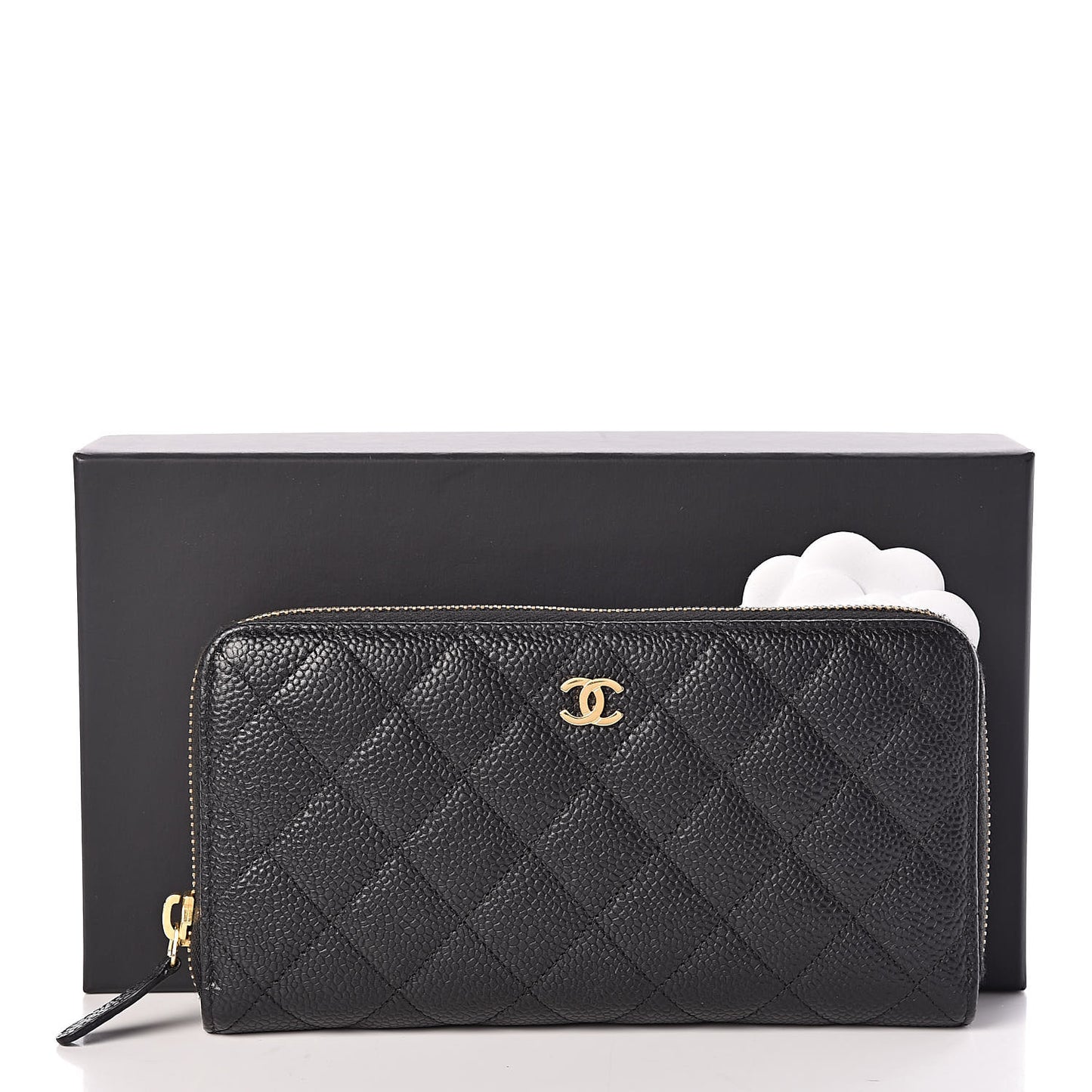 Caviar Quilted Large Gusset Zip Around Wallet Black