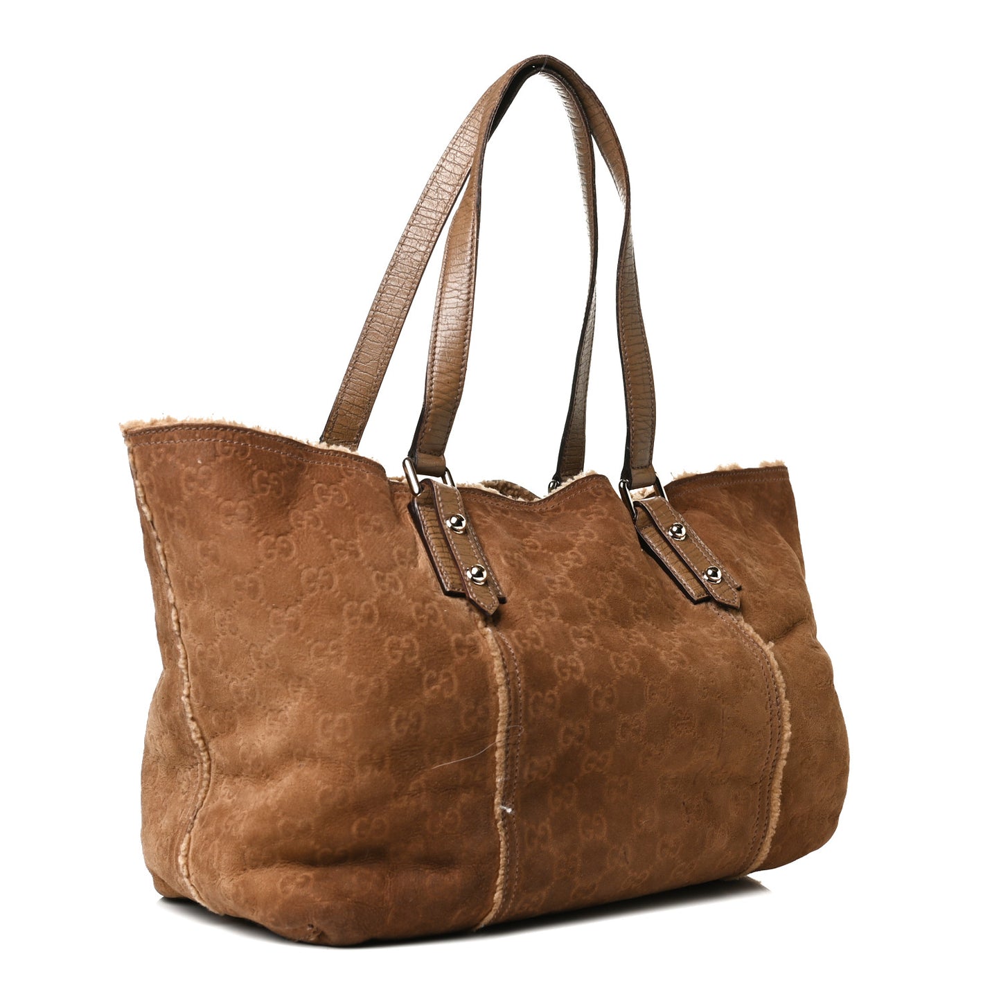 Suede Shearling Guccissima Large Jolicoeur Tote Tan