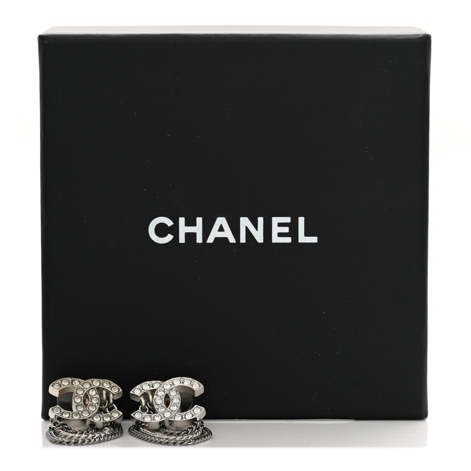 Chanel Crystal Chain CC Earrings Silver 5 of 5