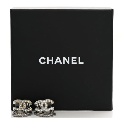 Chanel Crystal Chain CC Earrings Silver 5 of 5