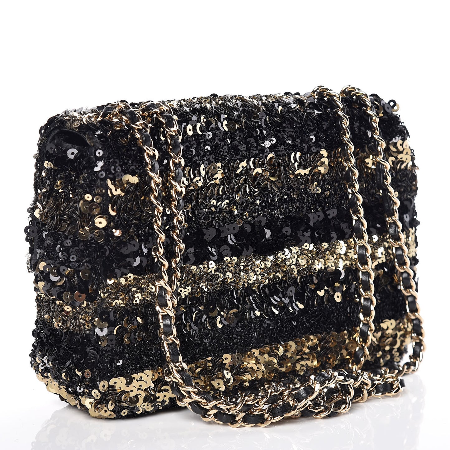 Sequin Classic Mini Flap Black Gold