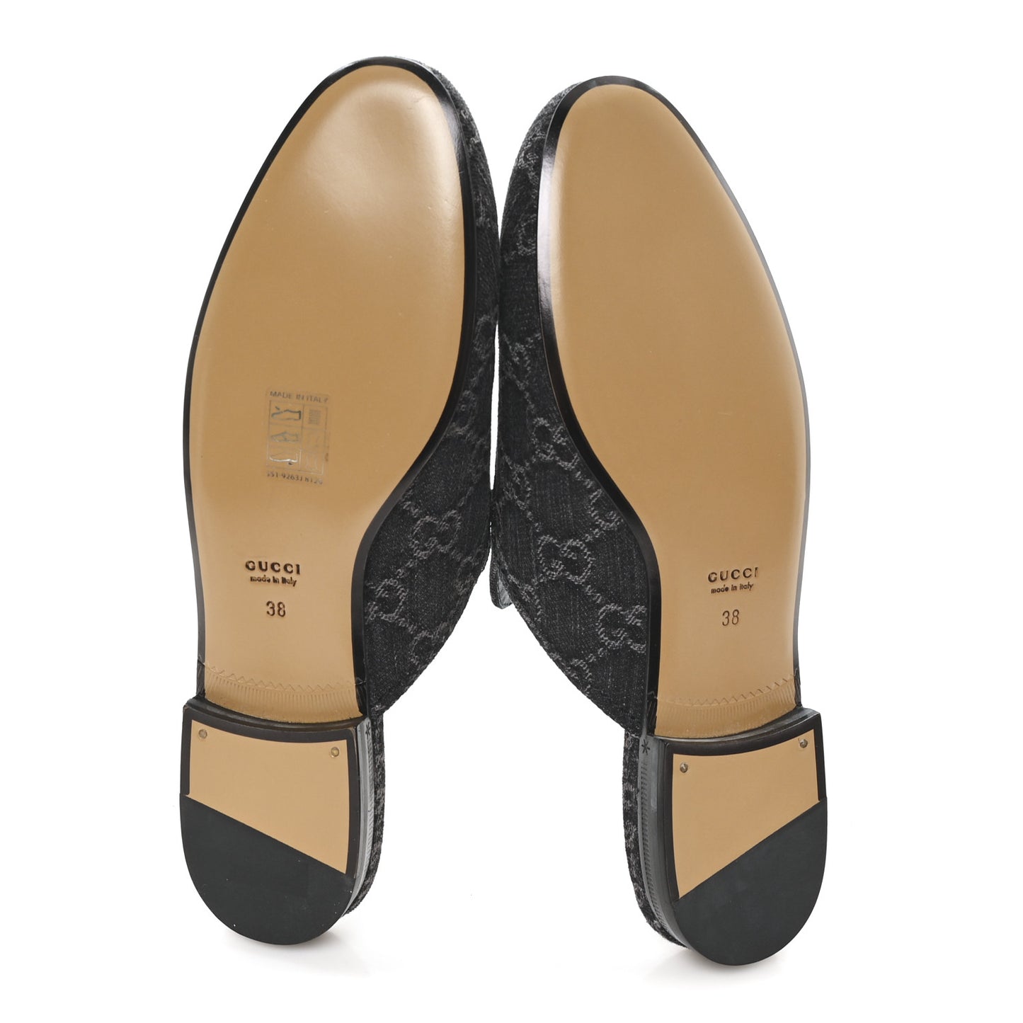 New Denim GG Malaga Kid Womens Princetown Slippers 38 Grey Black