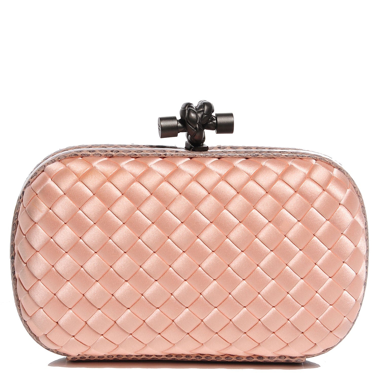 Bottega Veneta Satin Intreccio Impero Ayers Knot Clutch Flamingo 1 of 6