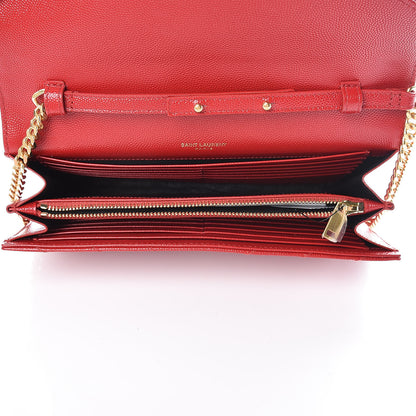 Saint Laurent Grain De Poudre Matelasse Chevron Monogram Chain Wallet Bandana Red 5 of 9