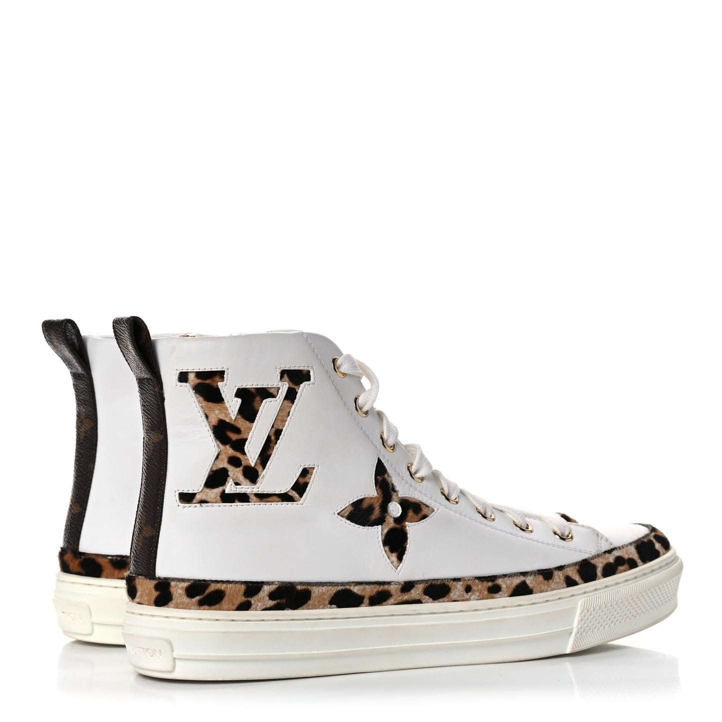 Pony Hair Leopard Calfskin Monogram Giant Stellar Sneaker Boots 38 White