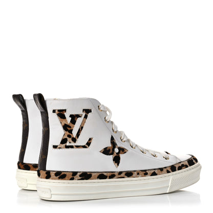 Louis Vuitton Pony Hair Leopard Calfskin Monogram Giant Stellar Sneaker Boots 38 White 4 of 9