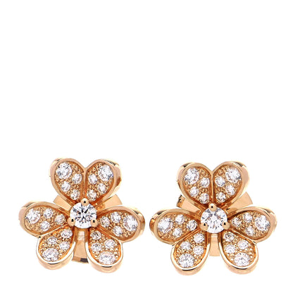 Van Cleef & Arpels 18K Rose Gold Diamond Mini Frivole Pave Earrings 1 of 6
