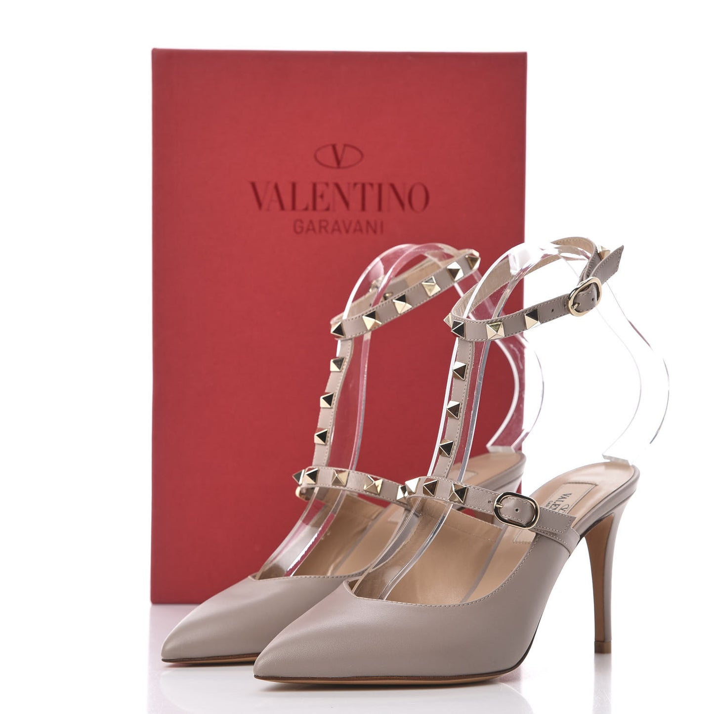 Nappa Rockstud T-Strap Open Back Pumps 36 Poudre