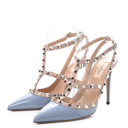 Valentino Garavani Patent Rockstud Ankle Strap Pumps 40 Stone Poudre 3 of 10
