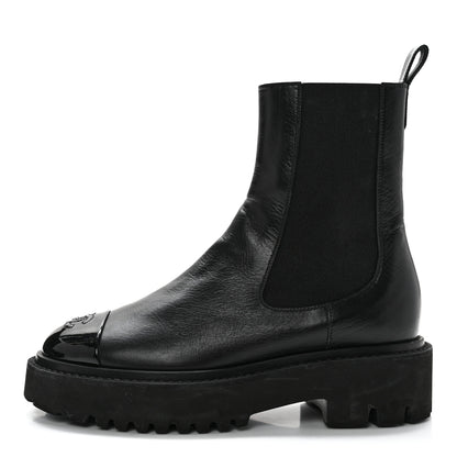 Chanel Crumpled Calfskin Patent Cap Toe Short Boots 36.5 Black 1 of 13