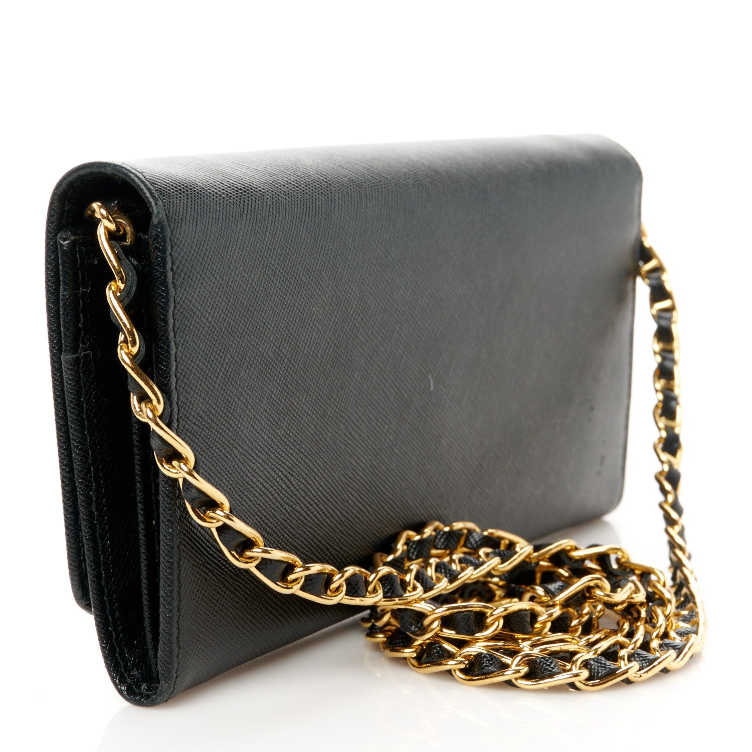 Prada Saffiano Metal Oro Chain Wallet Black 3 of 12