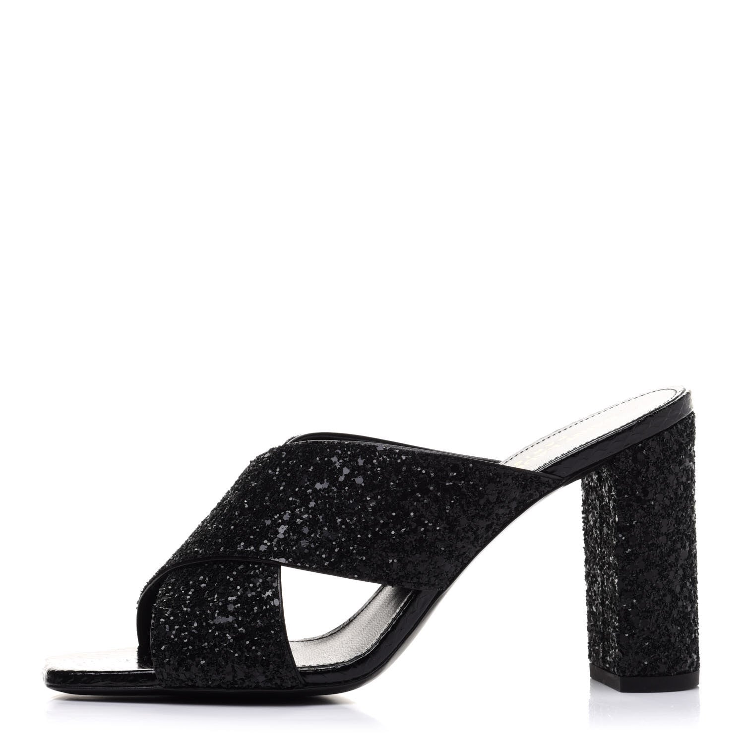 Saint Laurent Glitter LouLou 70 Mule Sandals 38.5 Black 1 of 9