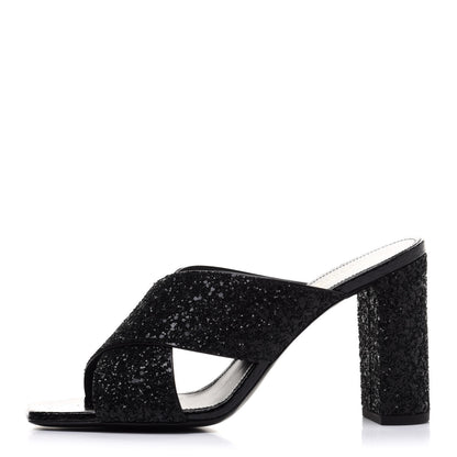 Saint Laurent Glitter LouLou 70 Mule Sandals 38.5 Black 1 of 9