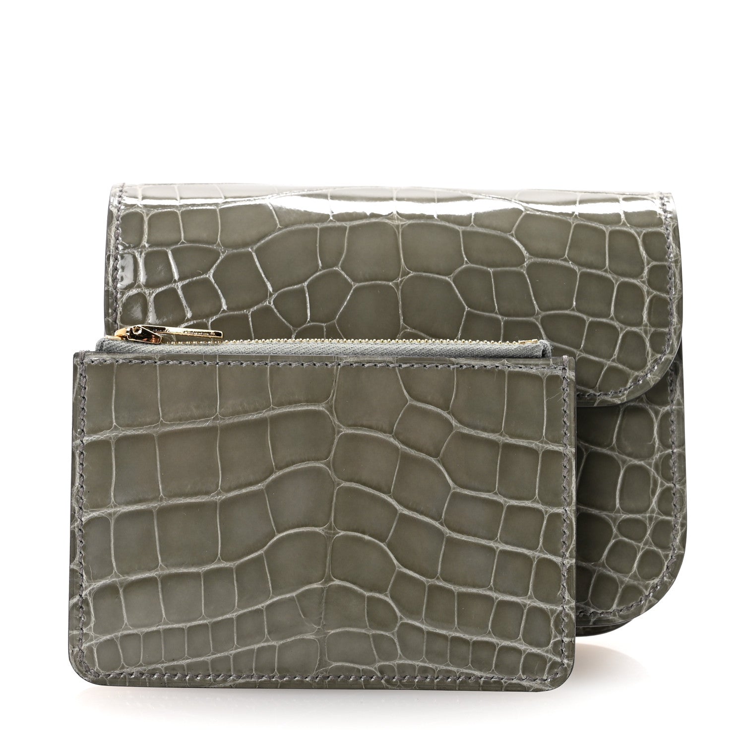 Hermes Shiny Alligator Constance Slim Wallet Gris Ciment 3 of 8