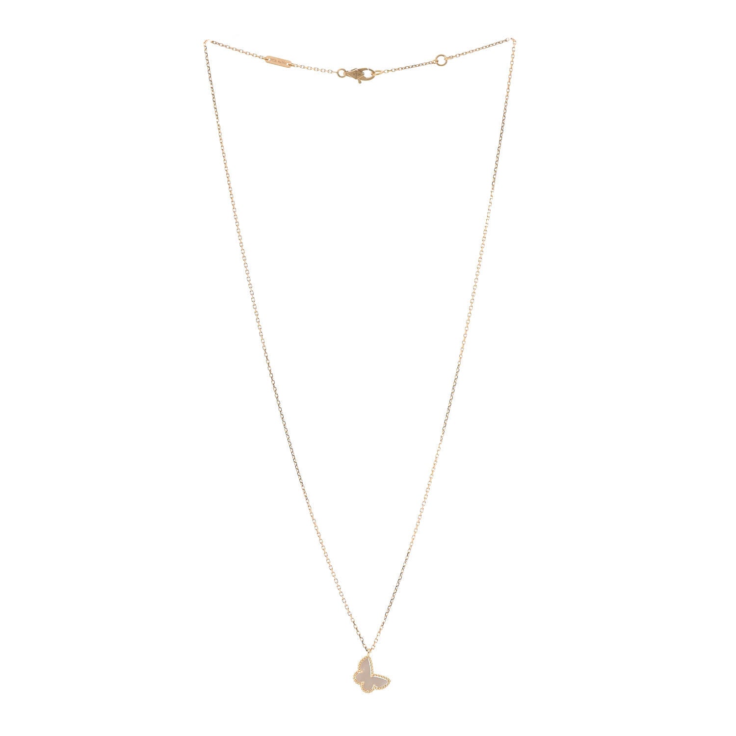 Van Cleef & Arpels 18K Yellow Gold Mother of Pearl Sweet Alhambra Butterfly Pendant Necklace 3 of 7
