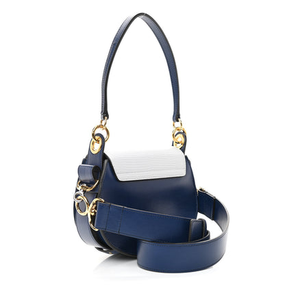 Chloe Shiny Calfskin Crocodile Embossed Small Tess Bag Blue Brown 3 of 10