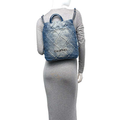 Chanel Denim Quilted Chanel 22 Backpack Blue 2 of 14