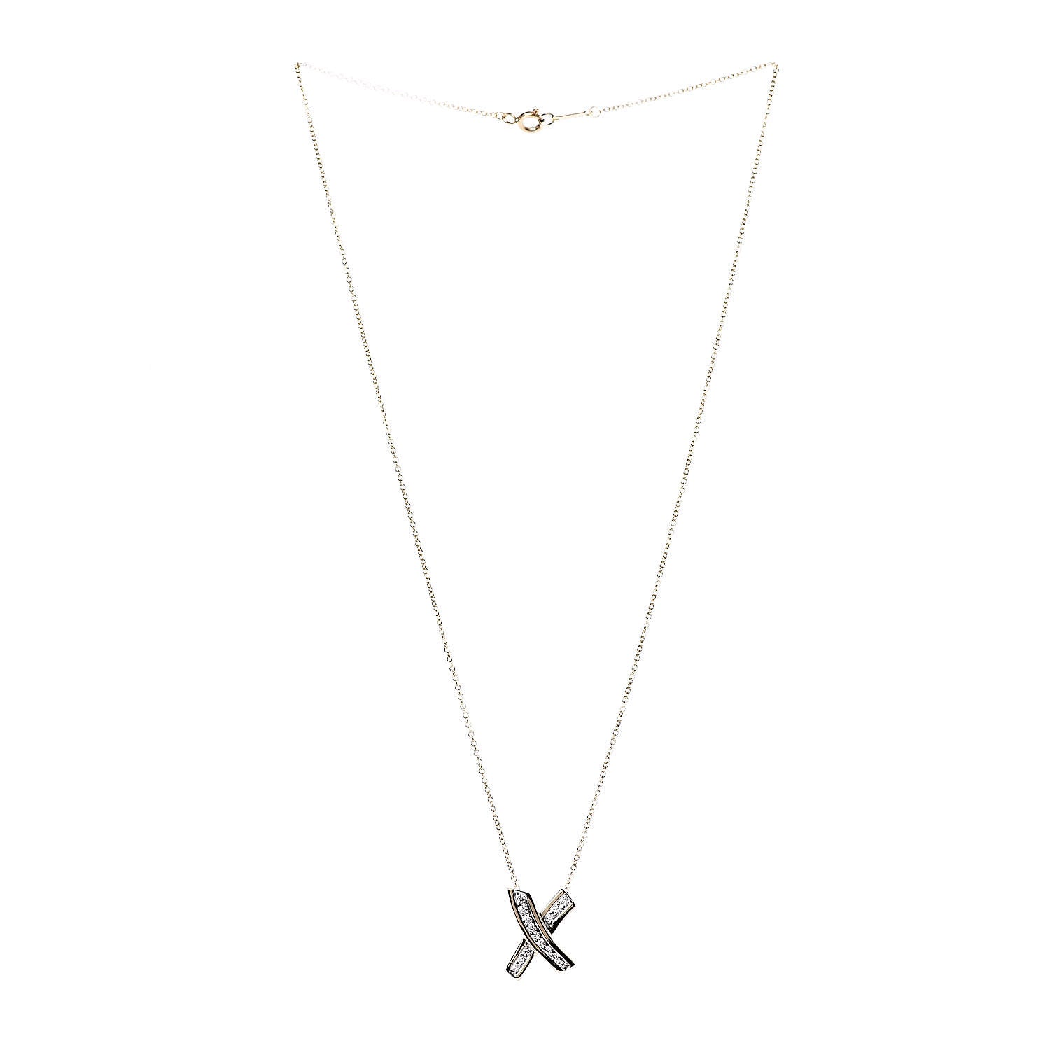 Tiffany 18K Yellow Gold Platinum Diamond Paloma Picasso Graffiti X Pendant Necklace 3 of 7