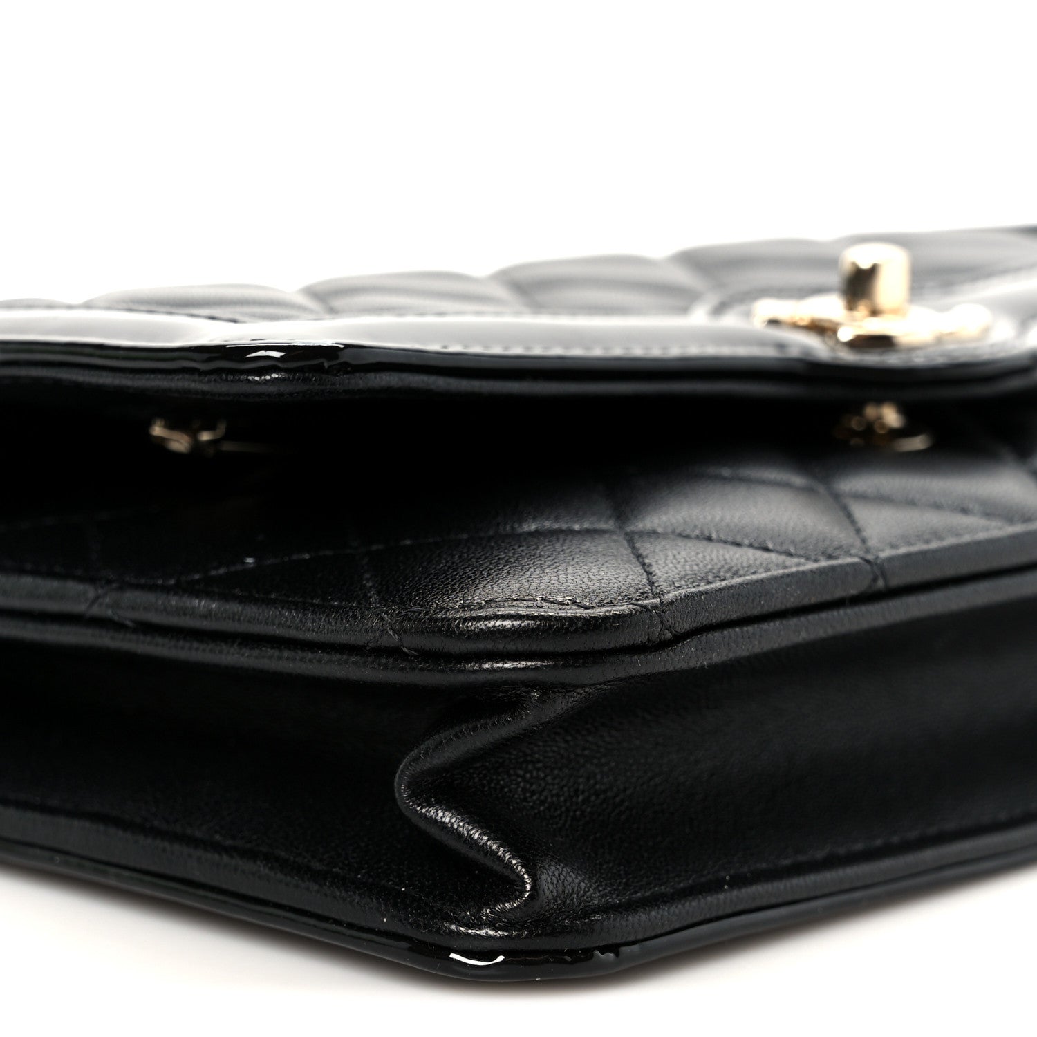 Chanel Lambskin Patent Calfskin Quilted Hold The Line CC Wallet On Chain WOC Black 10 of 12