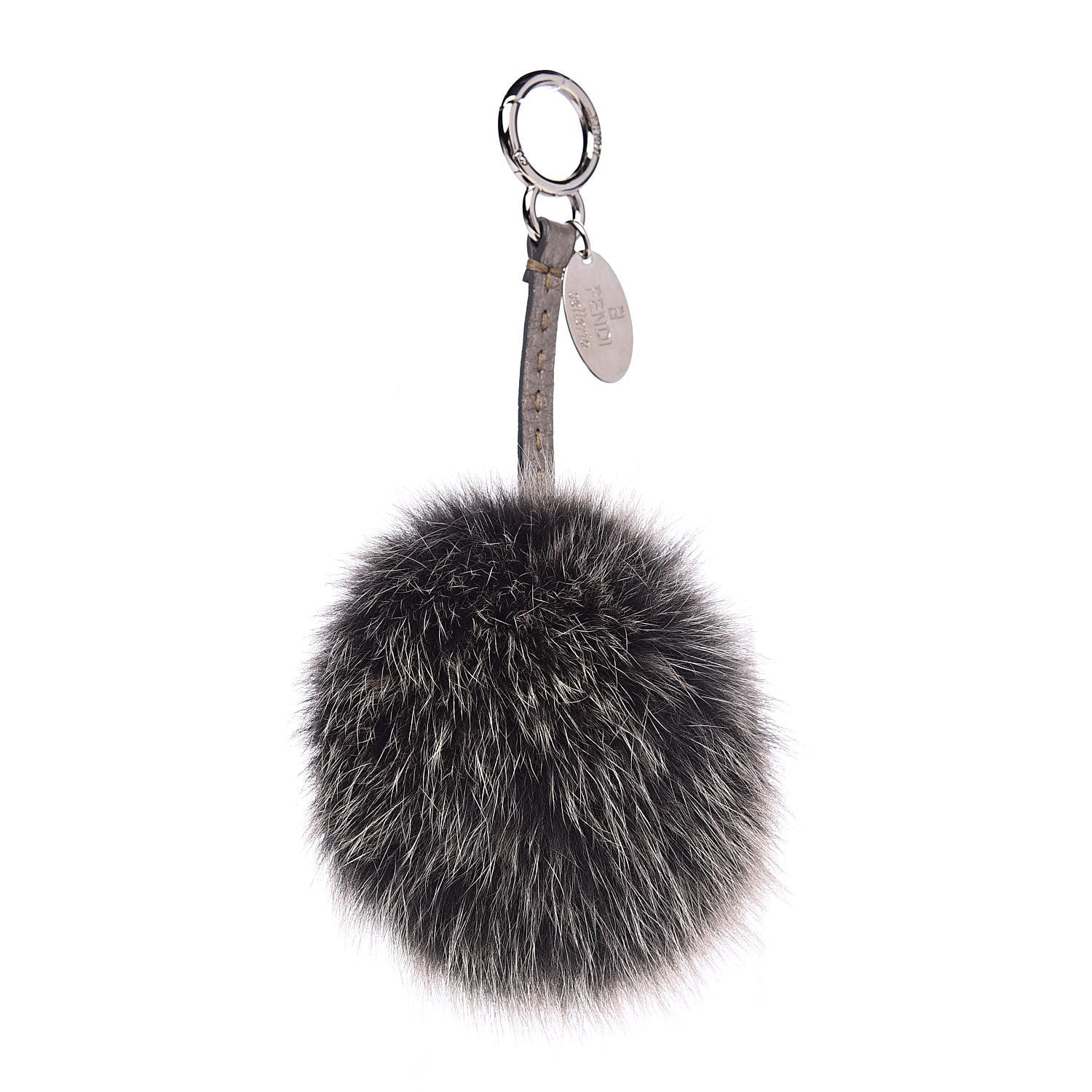 Fendi Fox Fur Cuoio Romano Selleria Pom Pom Bag Charm Grey 1 of 2