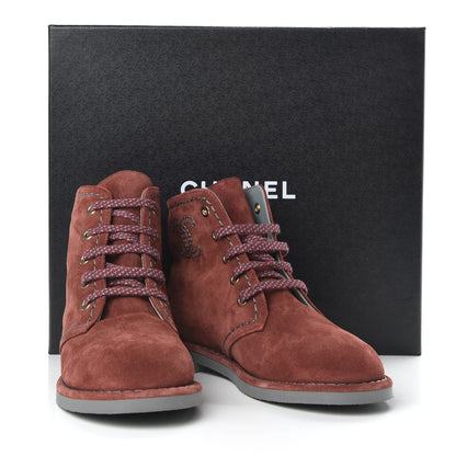 Chanel Suede Calfskin Womens Lace Up Short Boots 35.5 Burgundy 10 of 10