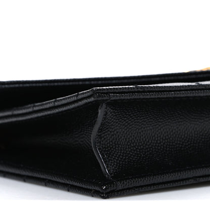 Saint Laurent Grain De Poudre Matelasse Chevron Monogram Envelope Chain Wallet Black 9 of 11