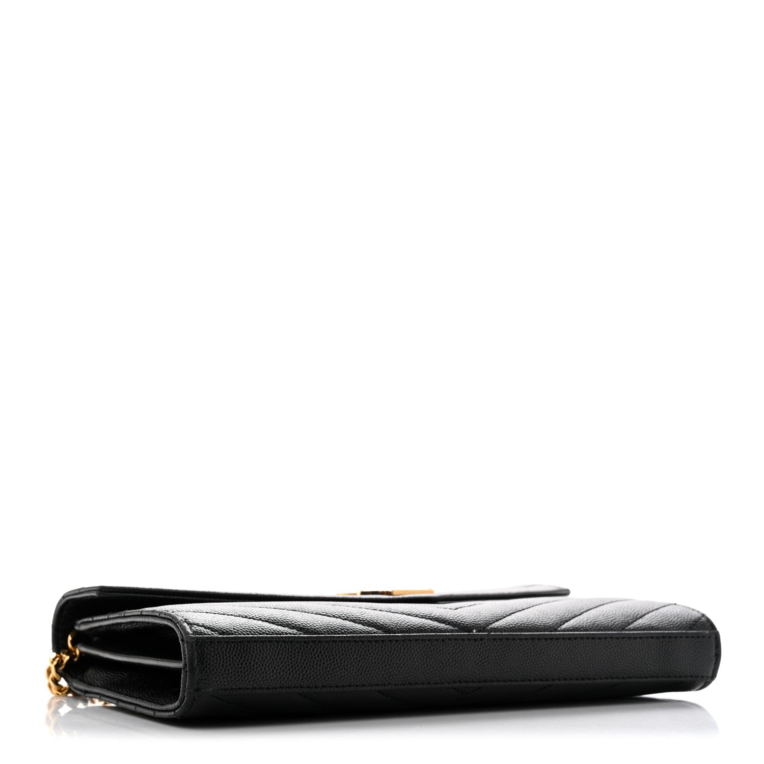Saint Laurent Grain De Poudre Matelasse Chevron Monogram Chain Wallet Black 3 of 11