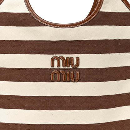 Miu Miu Canvas Calfskin Striped Ivy Cacao Naturale 7 of 9