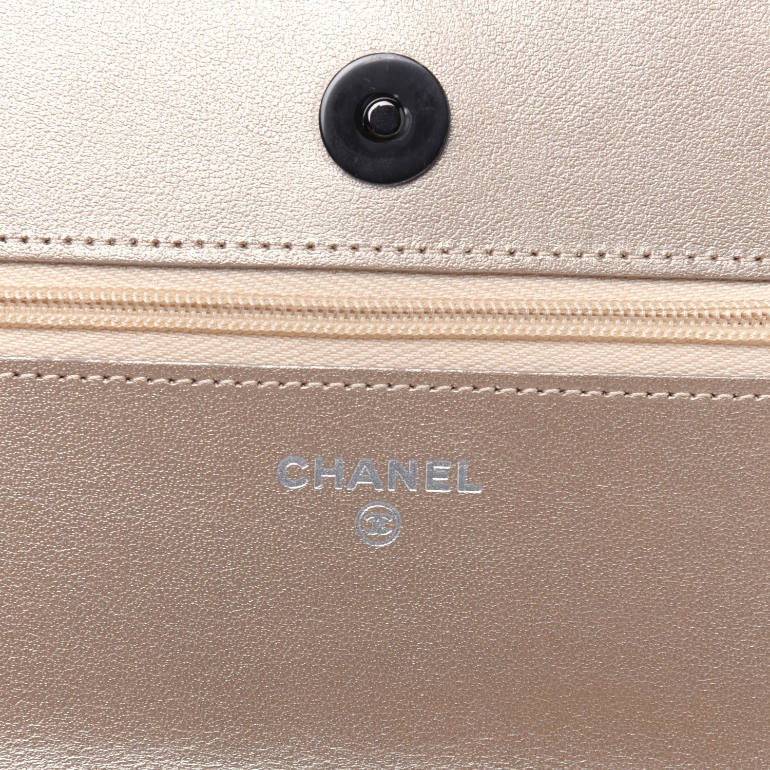 Chanel Metallic Lambskin Quilted Wallet On Chain WOC Gold Black 6 of 14