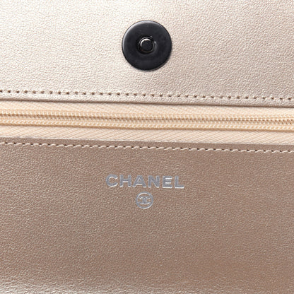 Chanel Metallic Lambskin Quilted Wallet On Chain WOC Gold Black 6 of 14