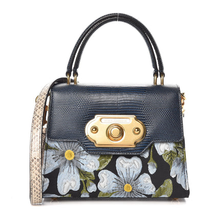 Dolce & Gabbana Flower Jacquard Water Snake Lizard Embossed Welcome Satchel Petrol 1 of 9
