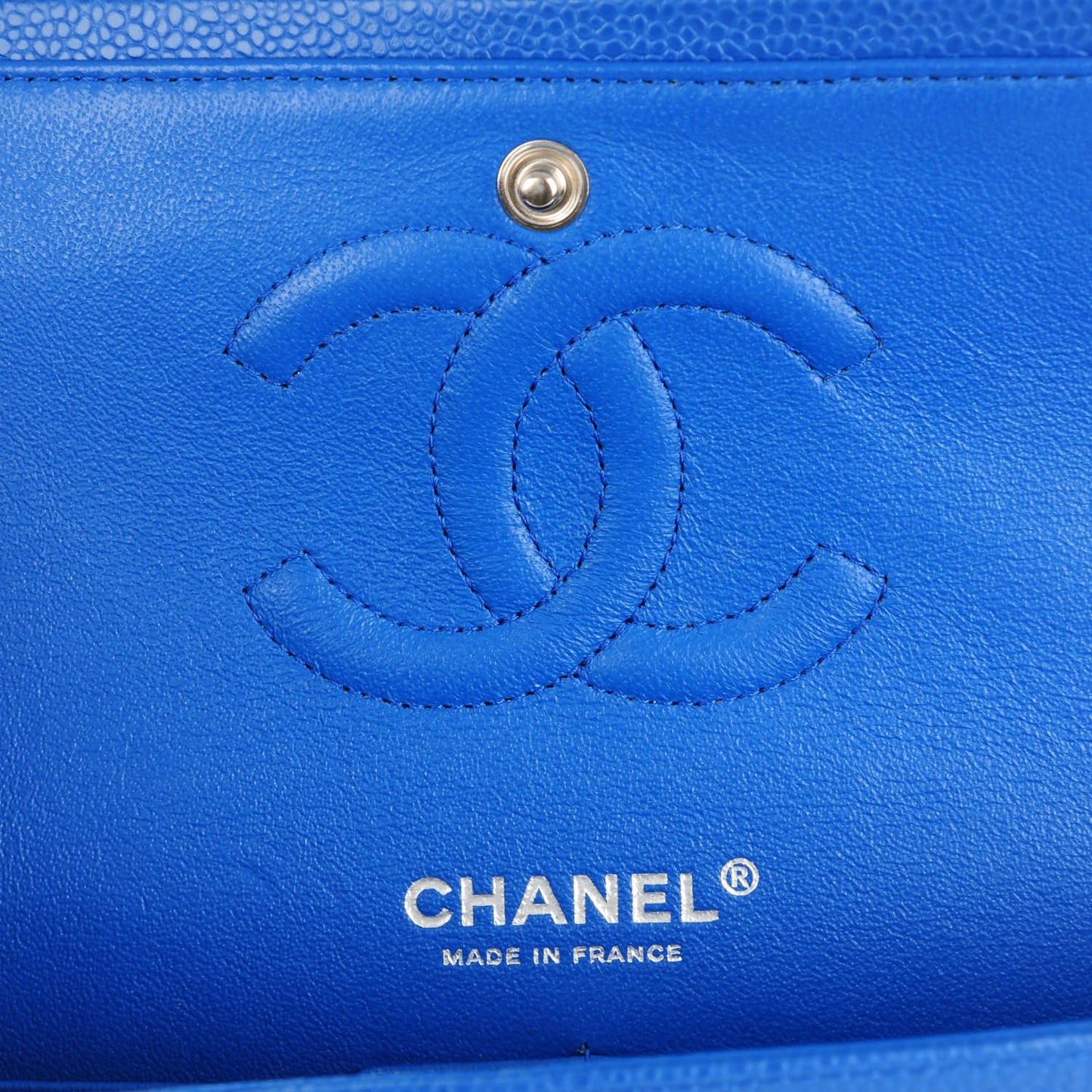 Caviar Quilted Medium Double Flap Blue