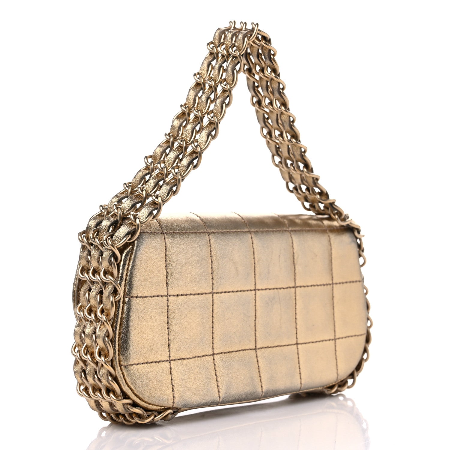 Chanel Metallic Lambskin Quilted Chocolate Bar 3 Chain Flap Gold 3 of 12
