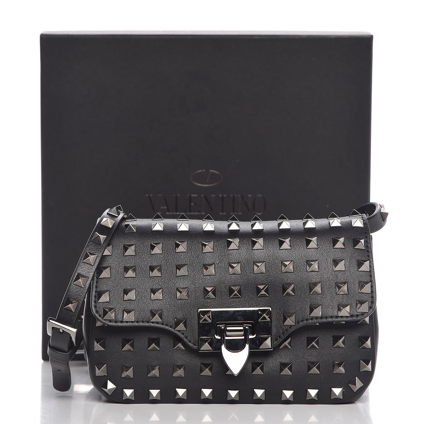 Vitello Mini Rockstud All Over Flap Saddle Crossbody Bag Black