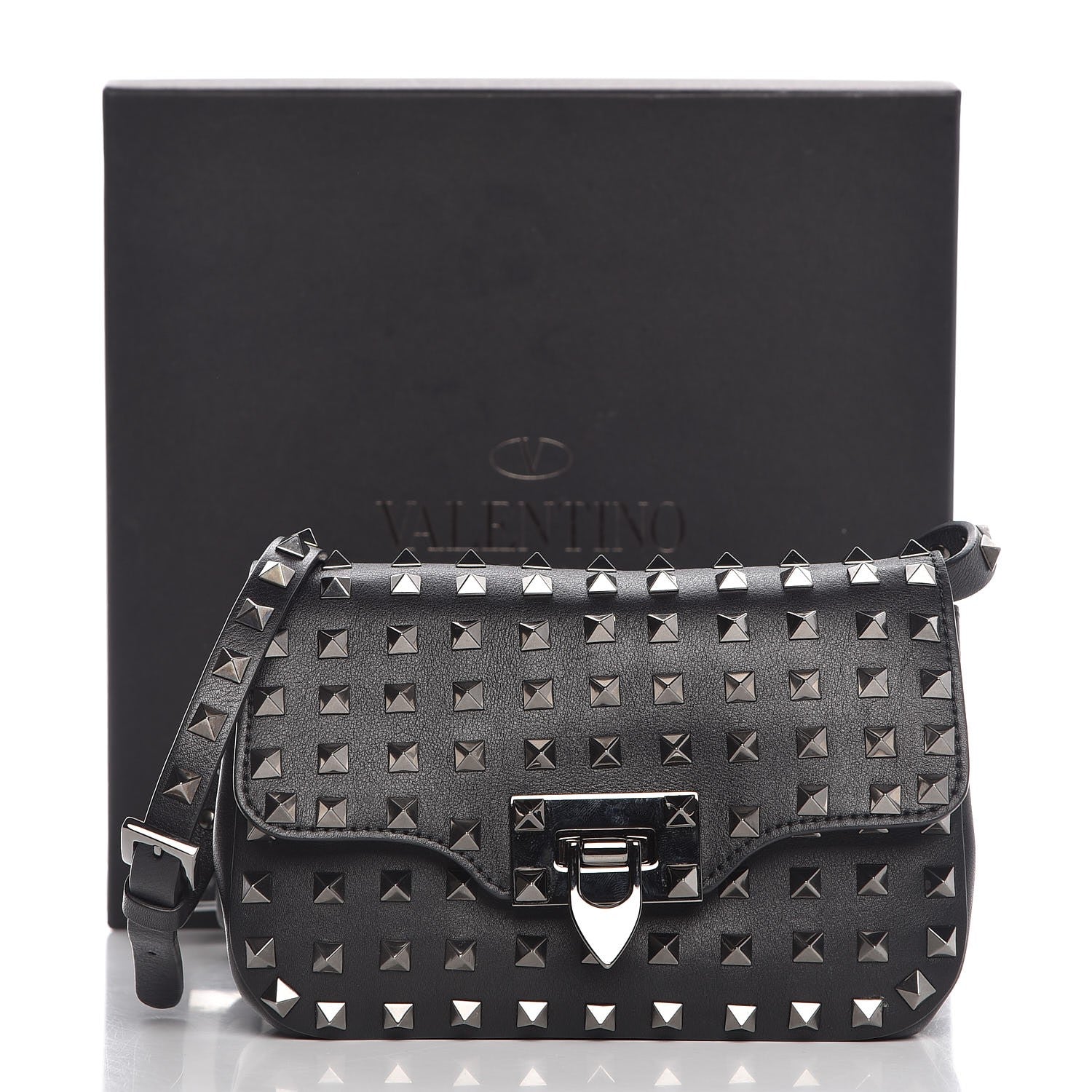 Valentino Garavani Vitello Mini Rockstud All Over Flap Saddle Crossbody Bag Black 8 of 8