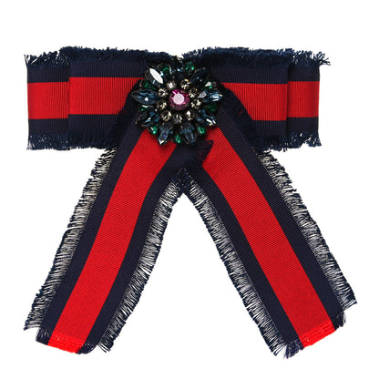 Gucci Grosgrain Web Crystal Bow Brooch Blue Red 1 of 6