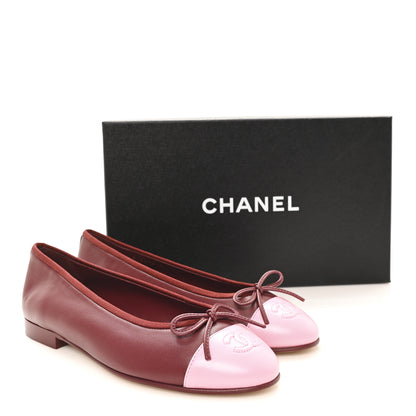Chanel Lambskin Cap Toe CC Ballerina Flats 37 Burgundy Pink 10 of 10