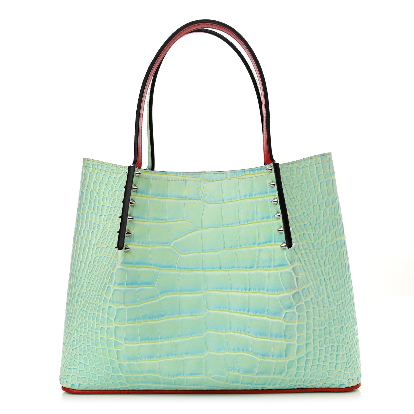 Crocodile Embossed Calfskin Spiked Small Cabarock Shopper Tote Studio Green
