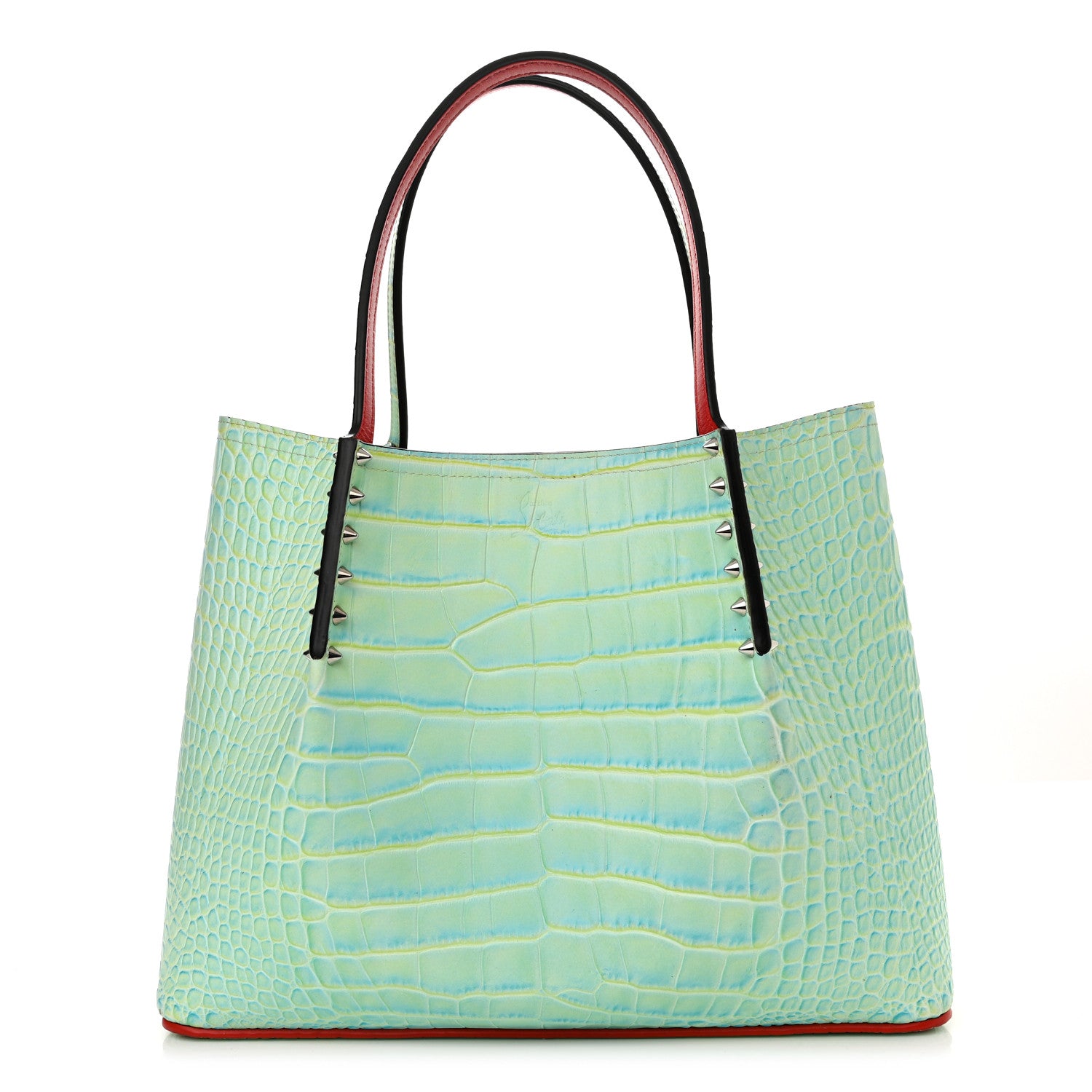 Christian Louboutin Crocodile Embossed Calfskin Spiked Small Cabarock Shopper Tote Studio Green 1 of 9
