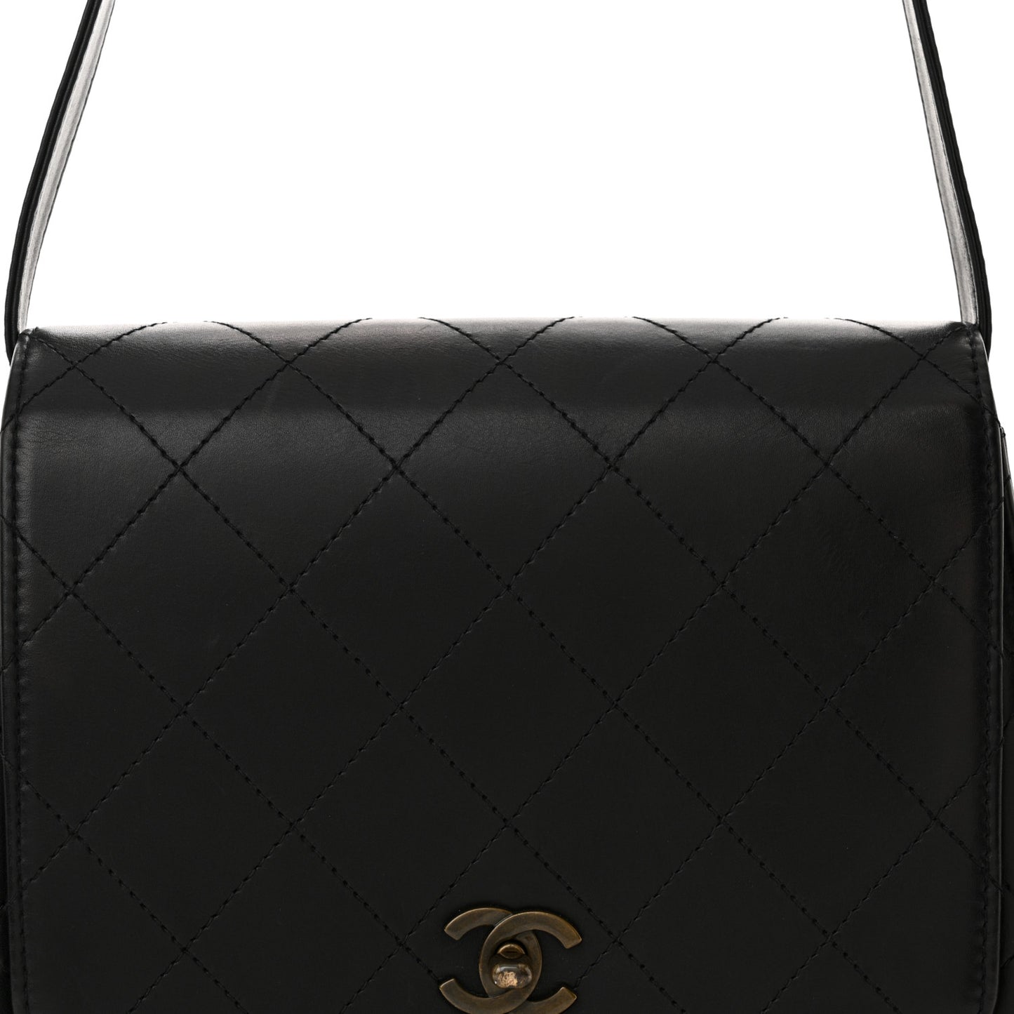 Lambskin Stitched Shoulder Flap Bag Black