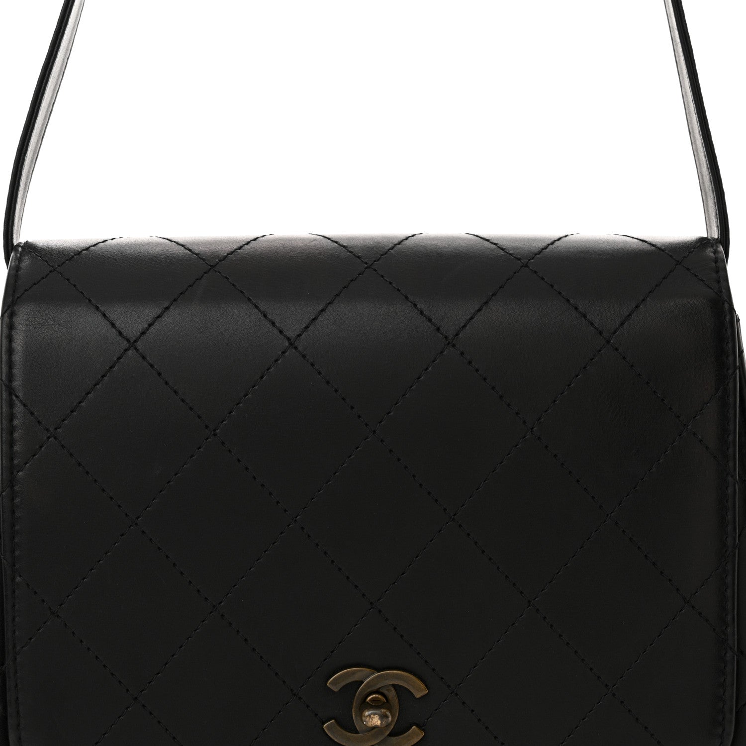 Chanel Lambskin Stitched Shoulder Flap Bag Black 10 of 18