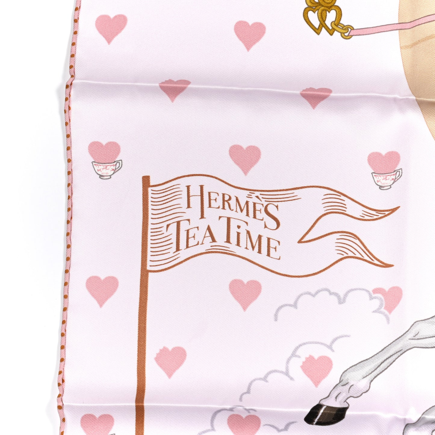 Silk Hermes Tea Time Scarf 70 Rose Pale Beige