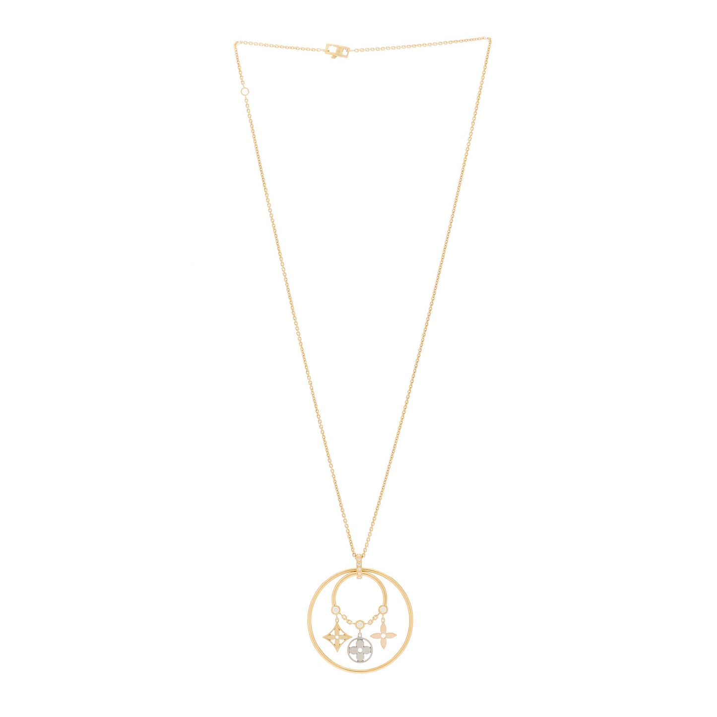 18K Pink White Yellow Gold Diamond Idylle Blossom Circle Drop Pendant Necklace
