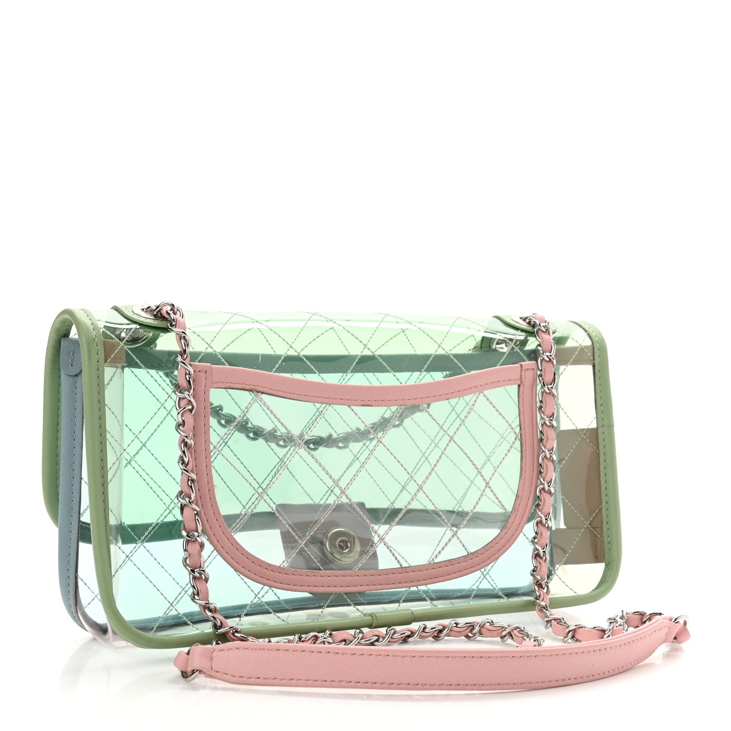 Chanel Lambskin PVC Quilted Medium Coco Splash Flap Blue Green 3 of 10